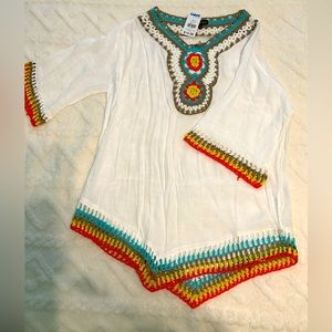 Crochet collar and sleeves gauze top